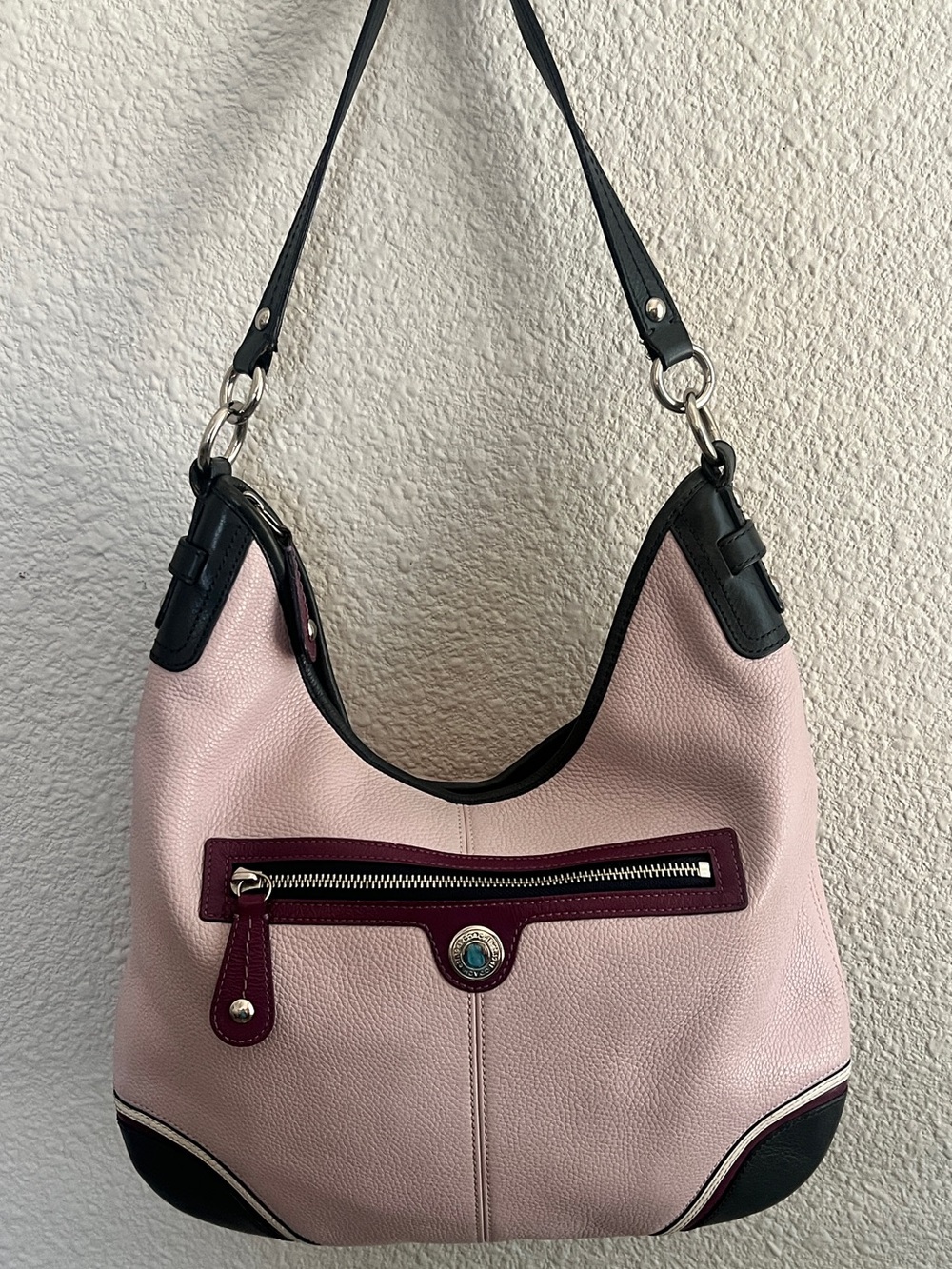 Coach Laura Leather Spectator Hobo Pink Black F15148